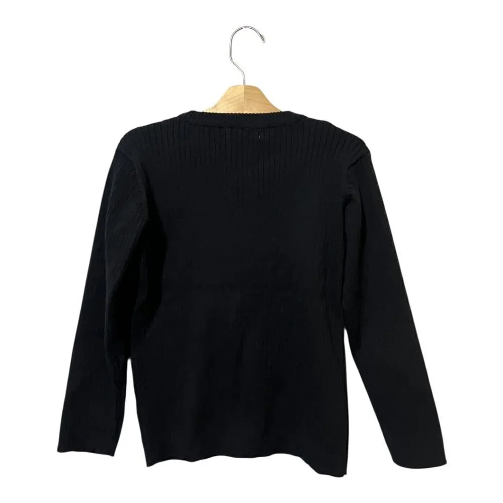 Campure Girls Cardigan Sweater Size 6 Black Ribbed Button Up Preppy